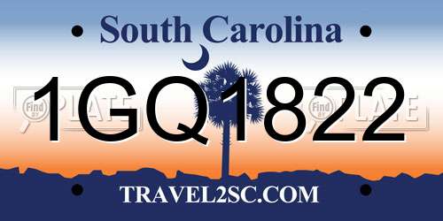 1GQ1822 South Carolina License Plate