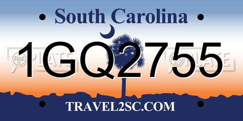 1GQ2755 South Carolina License Plate