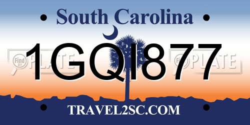 1GQI877 South Carolina License Plate