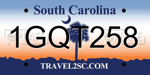 1GQT258 South Carolina License Plate
