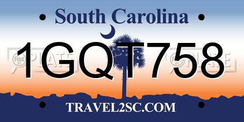 1GQT758 South Carolina License Plate