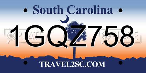 1GQZ758 South Carolina License Plate