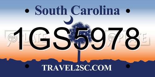 1GS5978 South Carolina License Plate