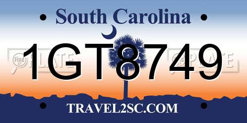 1GT8749 South Carolina License Plate