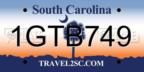 1GTB749 South Carolina License Plate