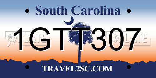 1GTT307 South Carolina License Plate