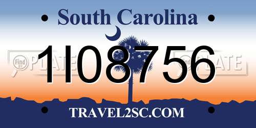 1I08756 South Carolina License Plate