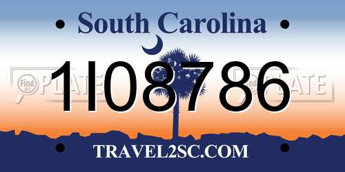 1I08786 South Carolina License Plate
