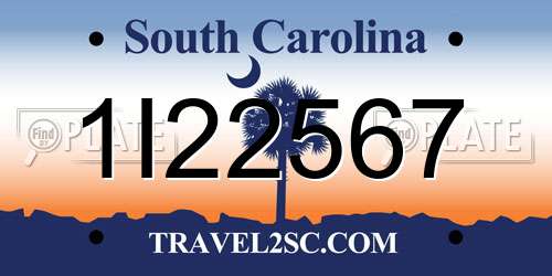 1I22567 South Carolina License Plate