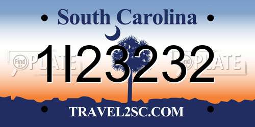 1I23232 South Carolina License Plate