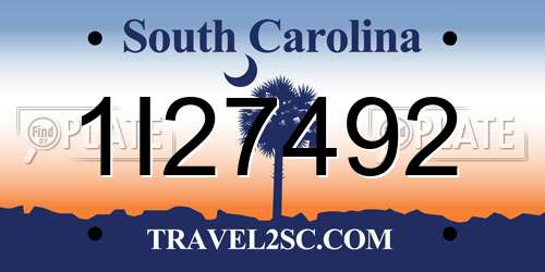 1I27492 South Carolina License Plate