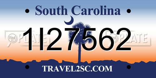 1I27562 South Carolina License Plate