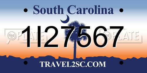1I27567 South Carolina License Plate