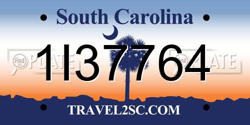 1I37764 South Carolina License Plate