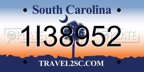 1I38952 South Carolina License Plate