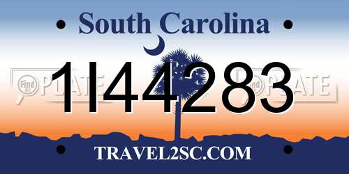 1I44283 South Carolina License Plate