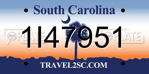 1I47951 South Carolina License Plate