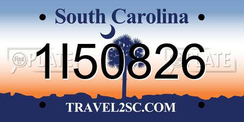 1I50826 South Carolina License Plate