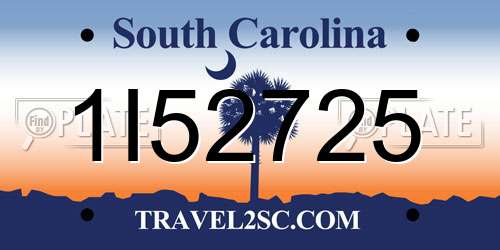 1I52725 South Carolina License Plate