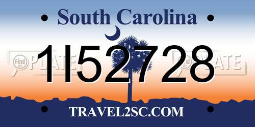 1I52728 South Carolina License Plate