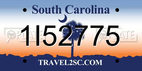 1I52775 South Carolina License Plate