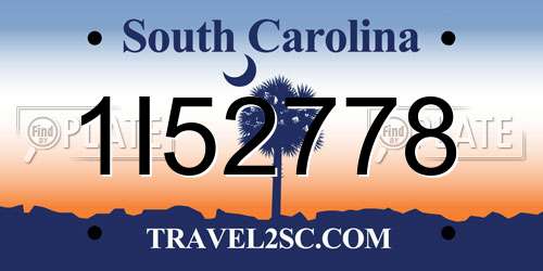1I52778 South Carolina License Plate