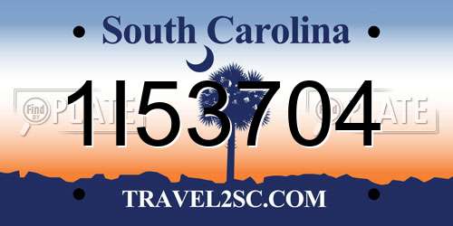 1I53704 South Carolina License Plate