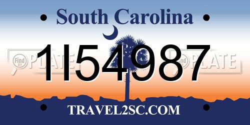 1I54987 South Carolina License Plate
