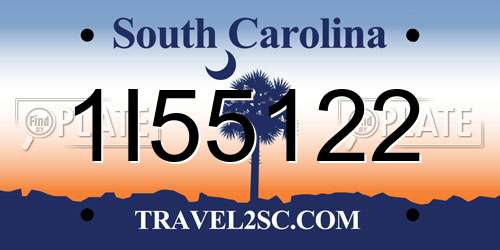 1I55122 South Carolina License Plate
