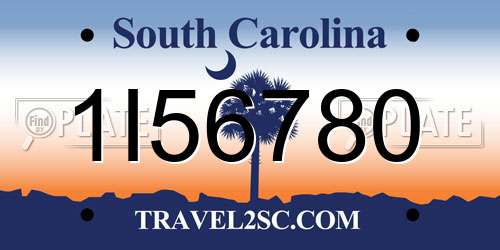 1I56780 South Carolina License Plate