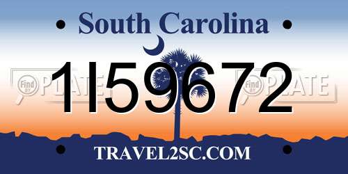 1I59672 South Carolina License Plate