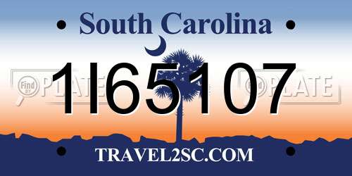 1I65107 South Carolina License Plate