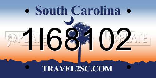 1I68102 South Carolina License Plate