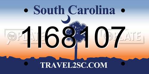 1I68107 South Carolina License Plate