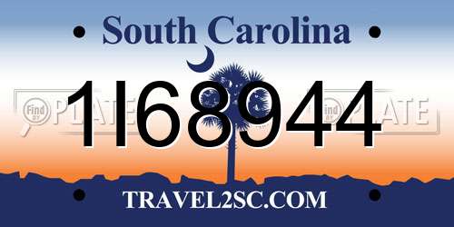 1I68944 South Carolina License Plate