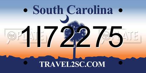 1I72275 South Carolina License Plate