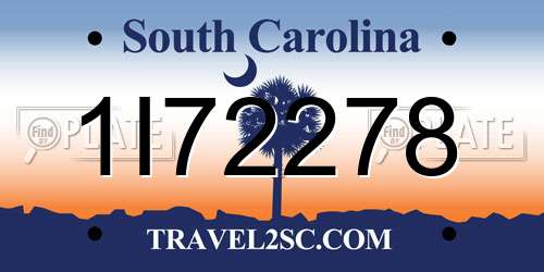 1I72278 South Carolina License Plate