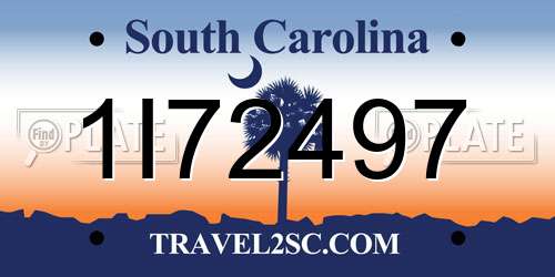 1I72497 South Carolina License Plate
