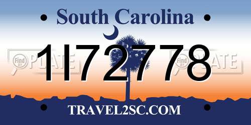 1I72778 South Carolina License Plate