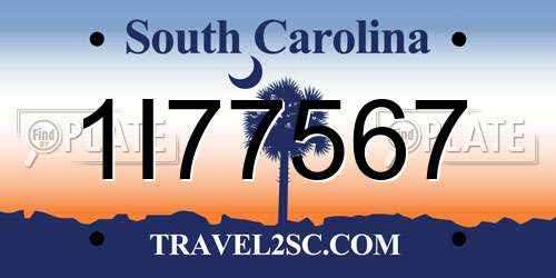 1I77567 South Carolina License Plate