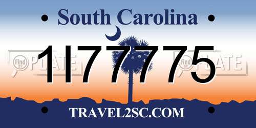 1I77775 South Carolina License Plate