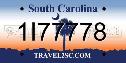 1I77778 South Carolina License Plate