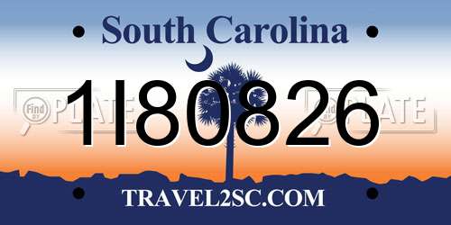 1I80826 South Carolina License Plate