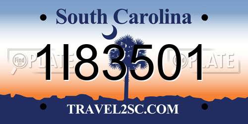 1I83501 South Carolina License Plate