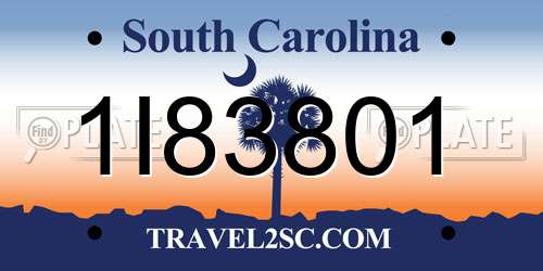 1I83801 South Carolina License Plate