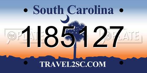 1I85127 South Carolina License Plate