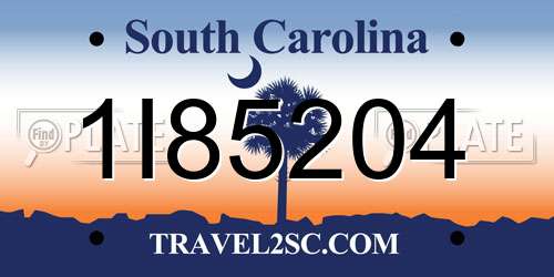 1I85204 South Carolina License Plate