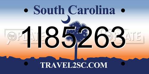 1I85263 South Carolina License Plate