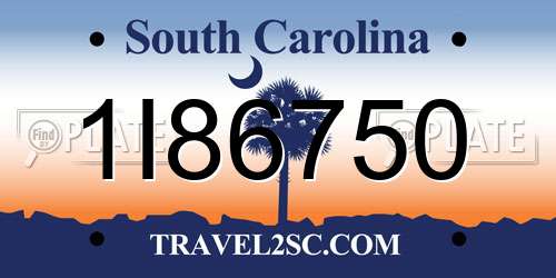 1I86750 South Carolina License Plate