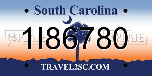 1I86780 South Carolina License Plate